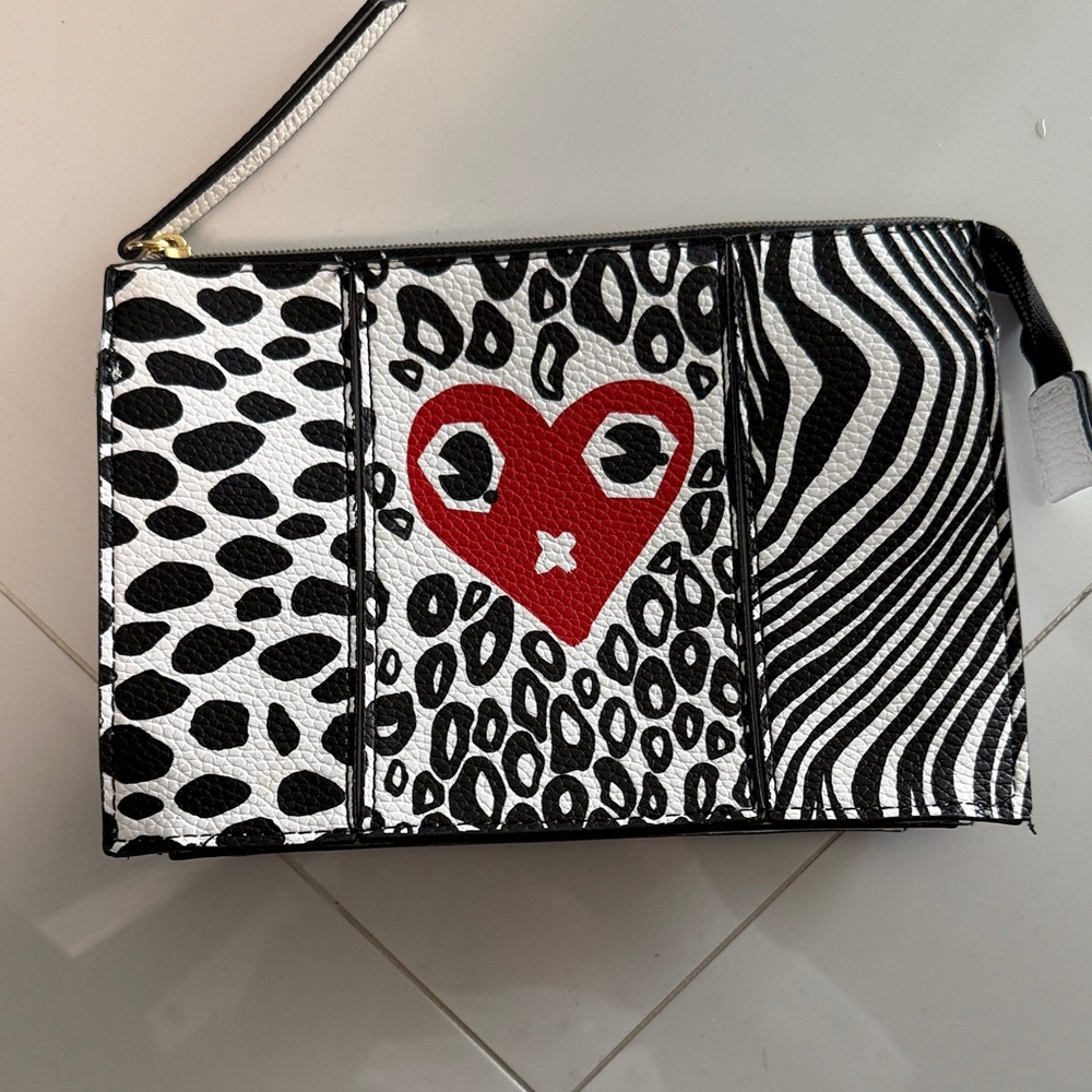 Stylish Black and White Clutch with Red Heart